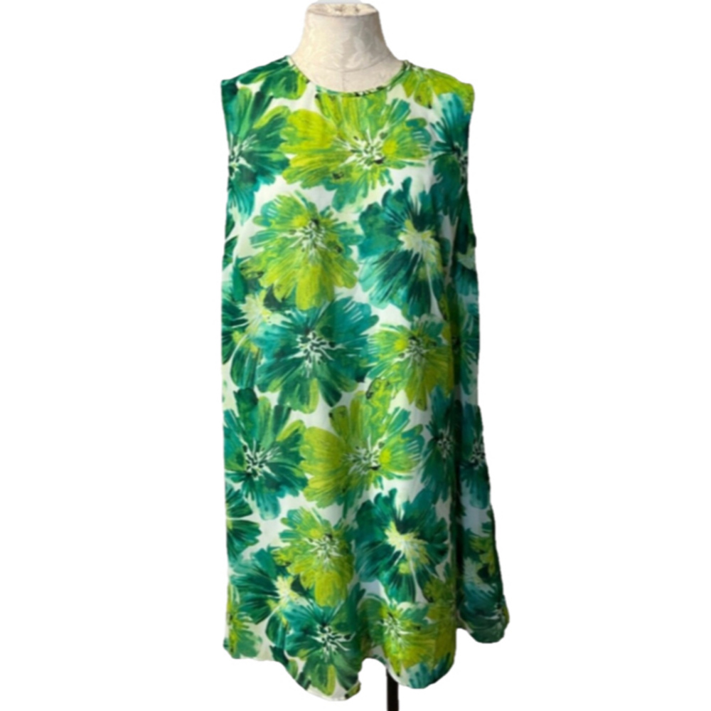Sleeveless Green Floral Shift Dress
